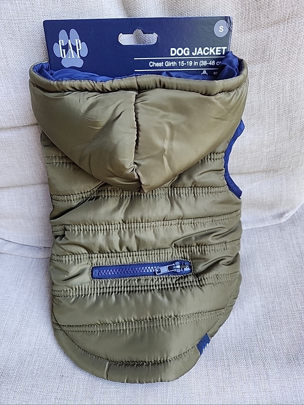 The GAP, Green & Navy Blue Quilted, Bomber Zip Up, Dog Coat/Jacket, Small New